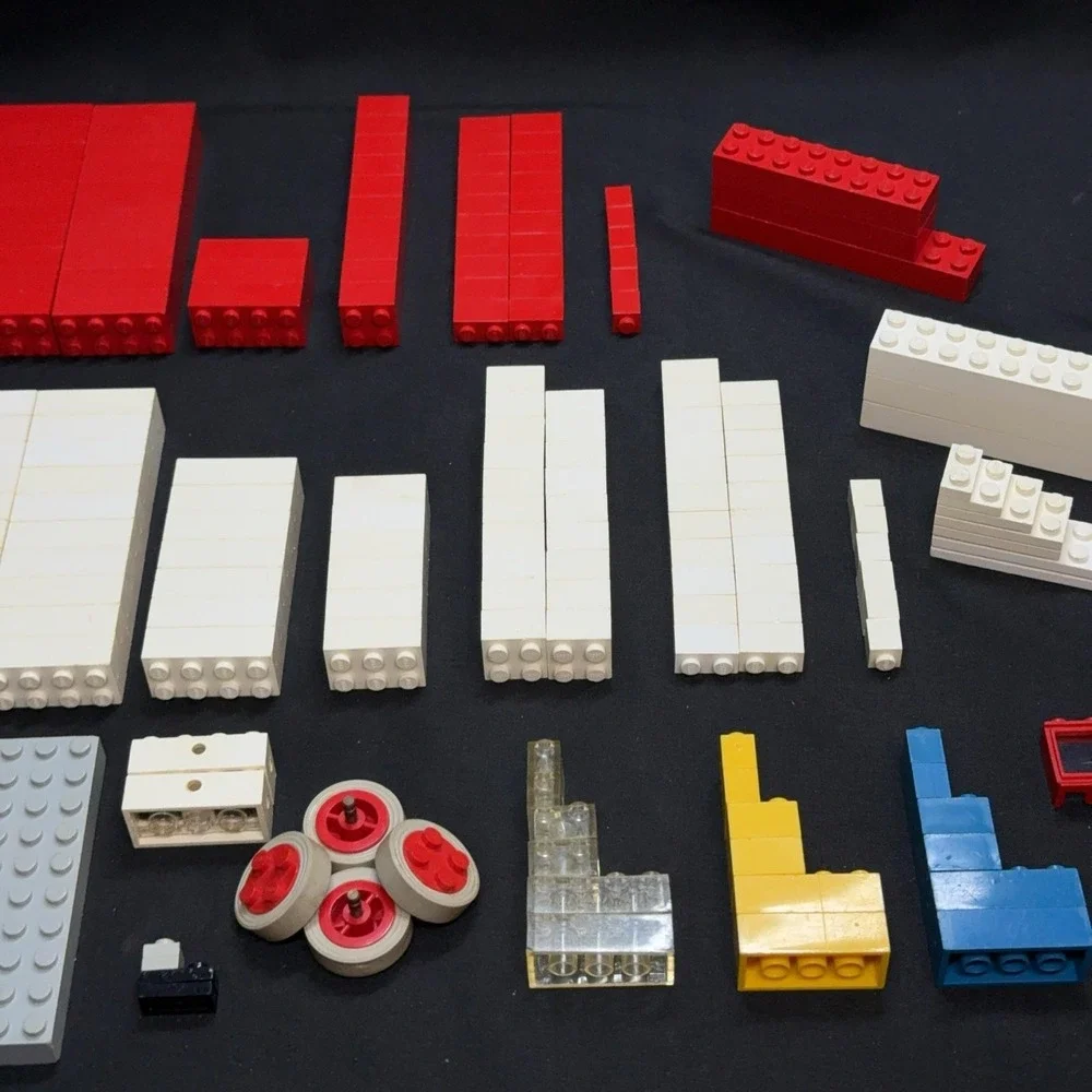 Vintage LEGO‎ Red White Bricks Wheels Windows Baseplate Parts Lot Multicolor